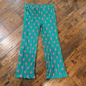 New Never Worn, Dressed In LALA Green Plisse Pants With Pink Polka Dots XL